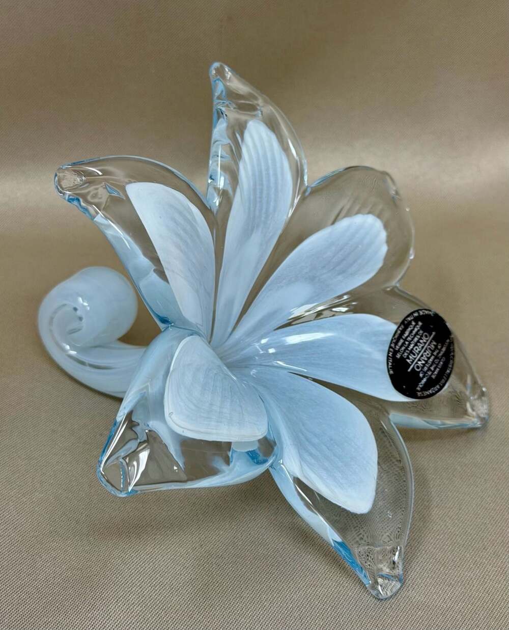 Vintage Nuova Cristalleria Arzanese Italian Art Glass Flower White Blue Italy